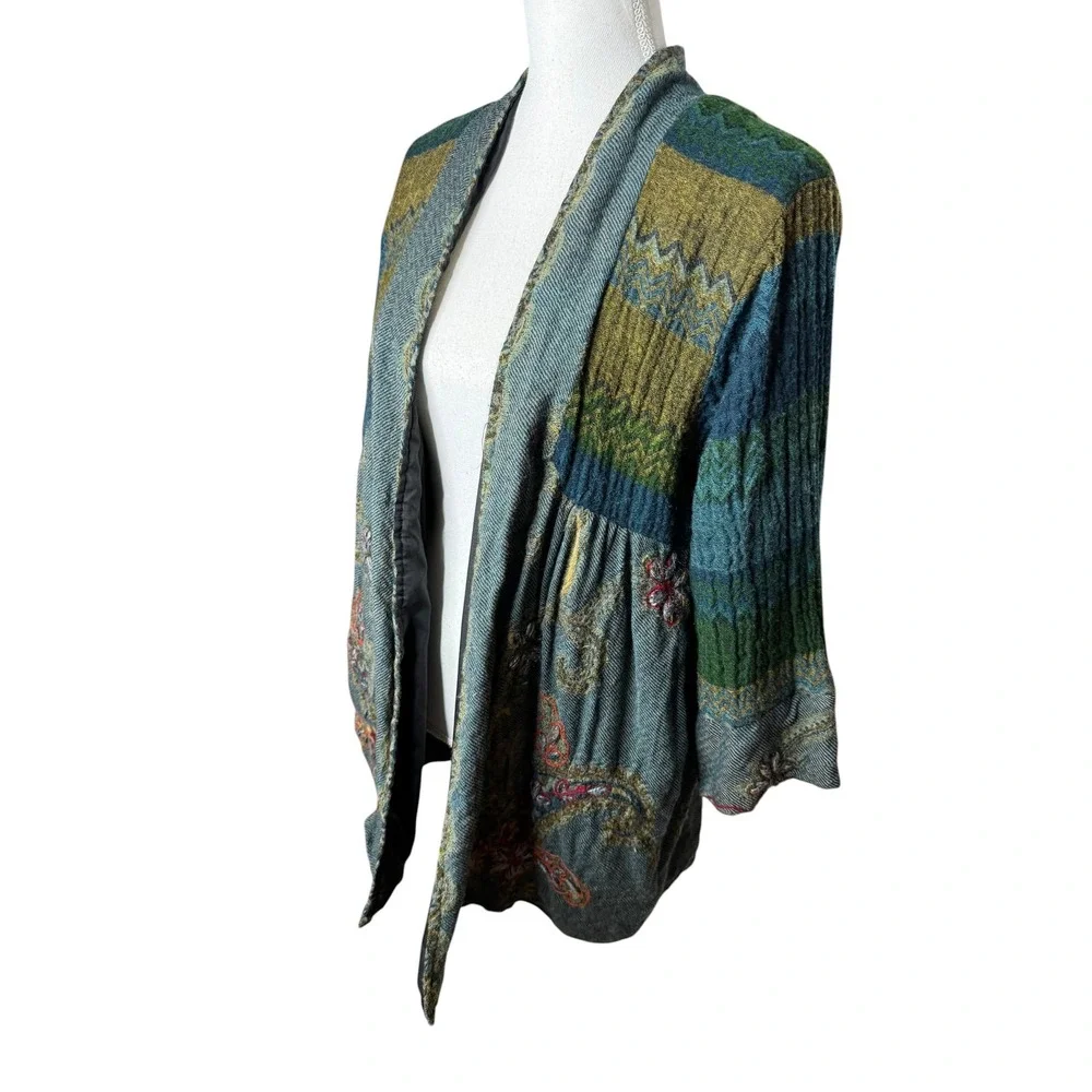 Soft‎ Surroundings Izmir Wool Embroidered Open Front Jacket Paisley Floral XL
